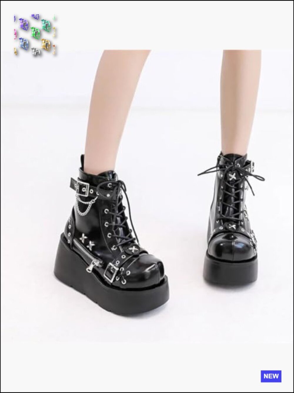 Womens Goth Platform Ankle Boots with Bat Wing Buckles Chunky Block Heels Round - Picture 3 of 6